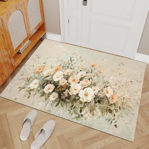Tapis Doux Fleurs 140x200cm Lavable - Solution Sol Antidérapant Facile