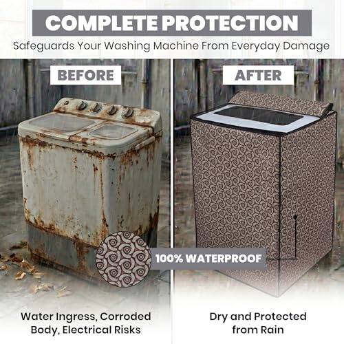 Image of DREAM CARE Waterproof & Dustproof Washing Machine Cover Top Load & Semi Automatic Suitable for 6 kg, 6.2 kg, 6.5 kg (80 x 86 x 51 cms)