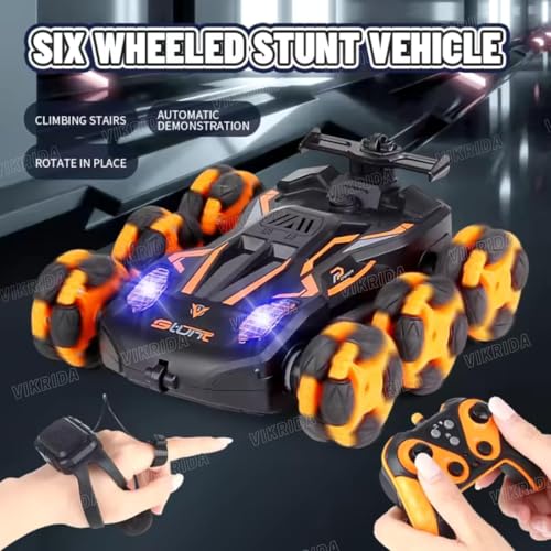 Image of VikriDA 6 Wheel Stunt RC Car for Kids | 2.4GHz Remote Control Toy Car with Lights, Spray Function, 360 Spin, High-Speed Off-Road Stunt Car - Multicolor