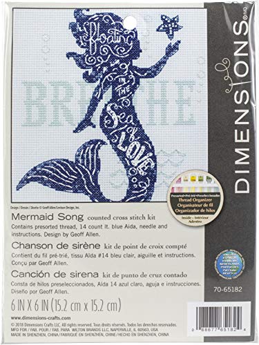 Dimensions Mermaid Counted Cross Stitch Kit For Beginners, 14 Count Light Blue Aida, 6''X6'' #TOP6