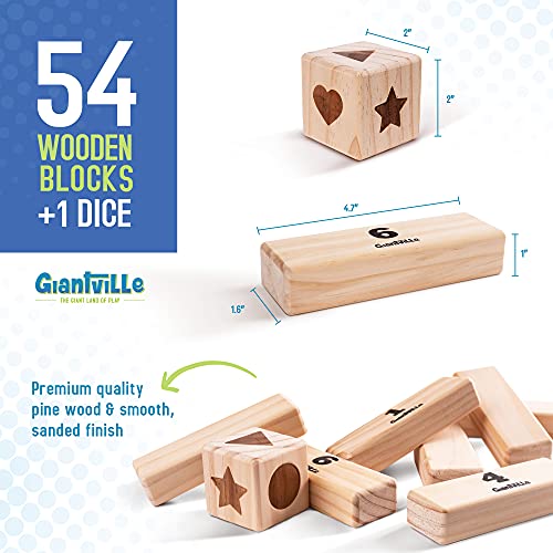 Giantville Giant Tumbling Timber Toy - Premium Pine Wood Life-Size Blocks Tower - Big Floor/Board Indoor/Outdoor Yard Game for Kids & Adults - 54-Pieces + Dice + Carry Bag - Grows to Almost 3-Feet by Giantville - Used condition - Image 3