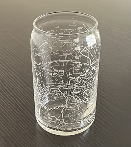 Beer Can Glass 16 oz Urban City Map Prague Czech Republic