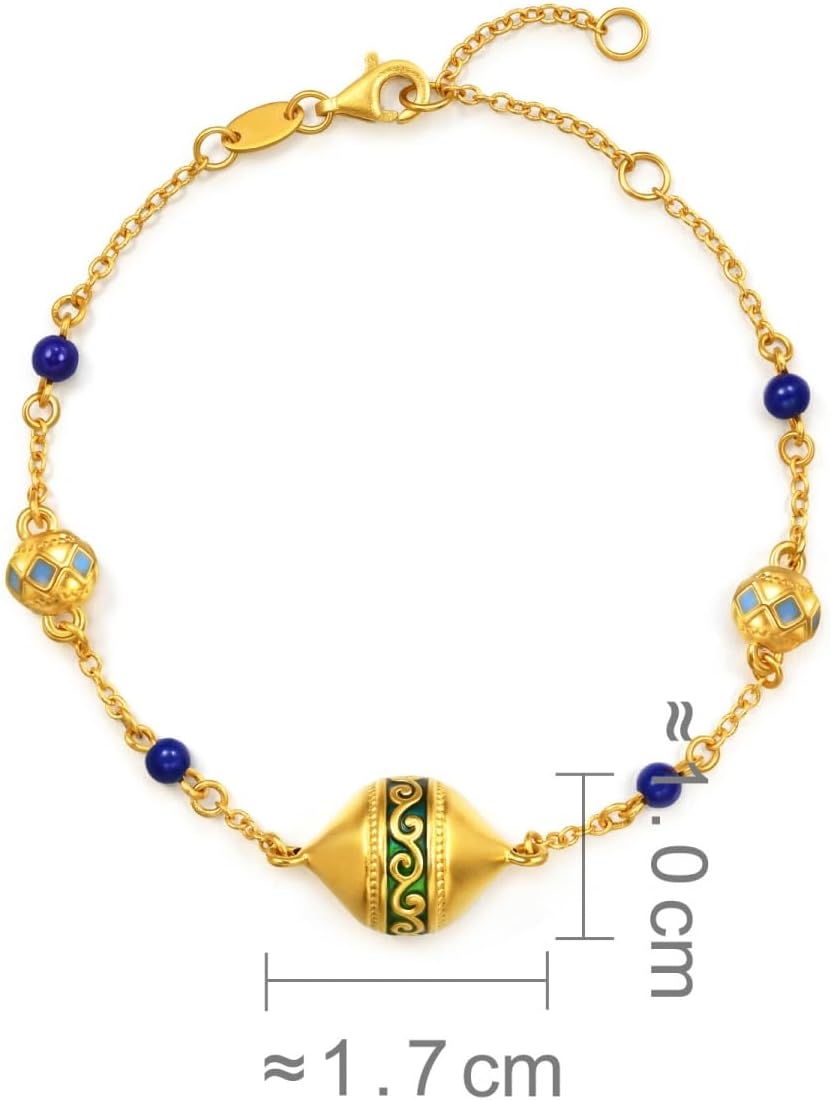 CHOW SANG SANG Cultural Blessings 999 24K Gold & Lapis Lazuli Charm Bracelet for Women Size 18cm 95614B