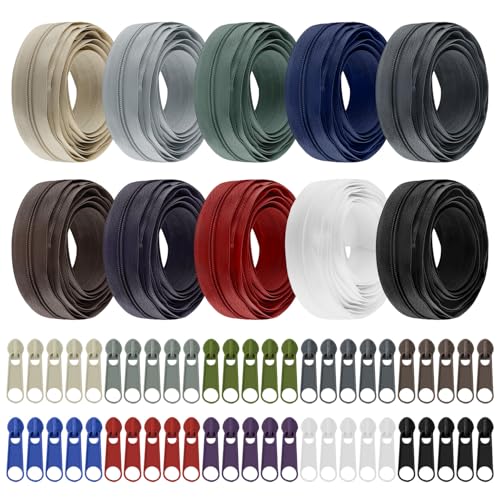 QWORK® 2.6 cm Reißverschluss Set, 10-Farben-reisverschluss mit Schieber und Reißverschluss, zum Nähen und Basteln, insgesamt 30 m