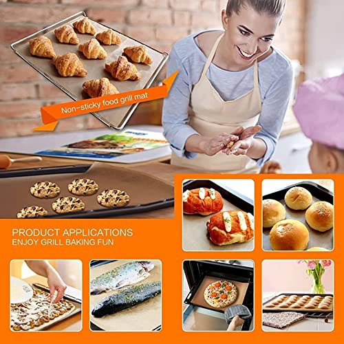 Jsvsa Grill Brush And Grill Mat, 100% Non-Stick Oven Liner, With 18 Inch Grill Brush Reusable Oven Mat Dishwasher Safe, Works For Gas Charcoal Oven And More, Copper #TOP5