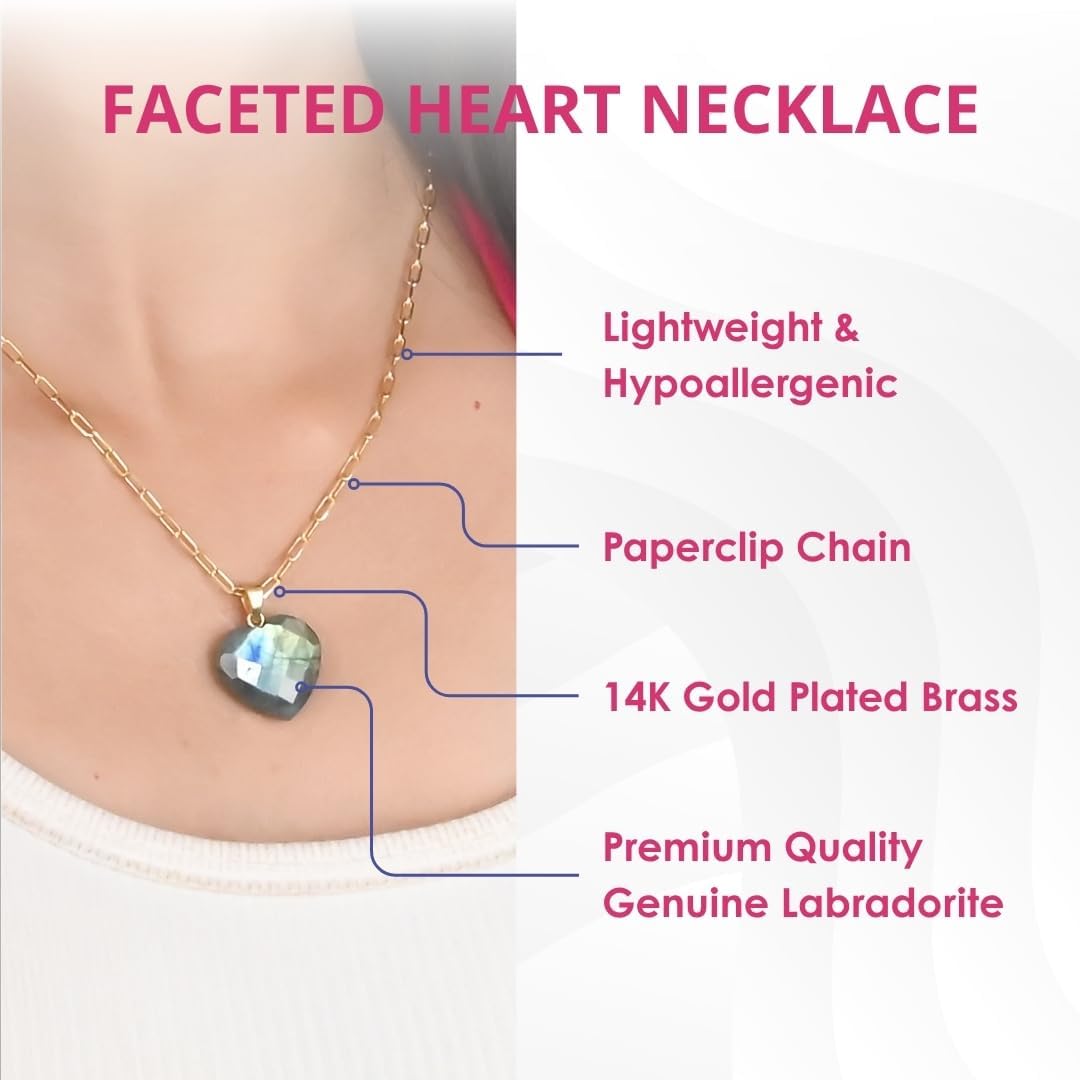 Gempires Paperclip Gemstone Heart Pendant Necklace for Women, Faceted Crystal Heart Necklace with 14k Gold Plated Hypoallergenic Adjustable 18 Inch Necklace for Her - Image 3
