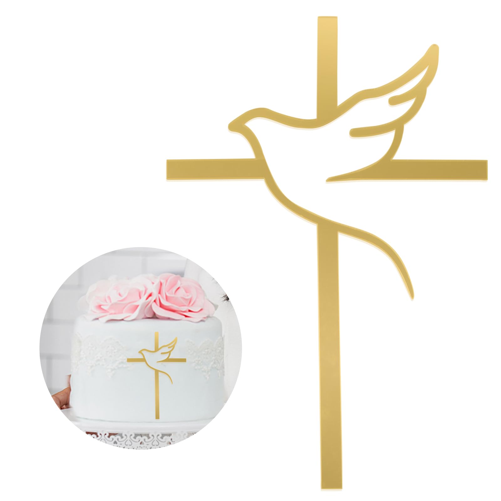 YILANJIN Cake Decoration Inserts, Acrylic Christening Cake Decoration, Gold Cross Cake Toppers for Birthday Party, Shiny Cakes Decorations for Baby Shower, Wedding, Cake Supplies, Adult (1 PCS)