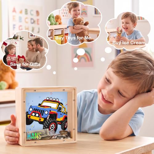 Image of ICOSY Piggy Bank for Kids, Wooden Framed Coin Bank
