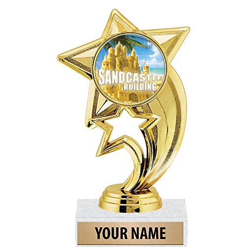 6" Gold Sandcastle Building Trophies, Custom Star Rocket Sandcastle Building Trophy Award Prime