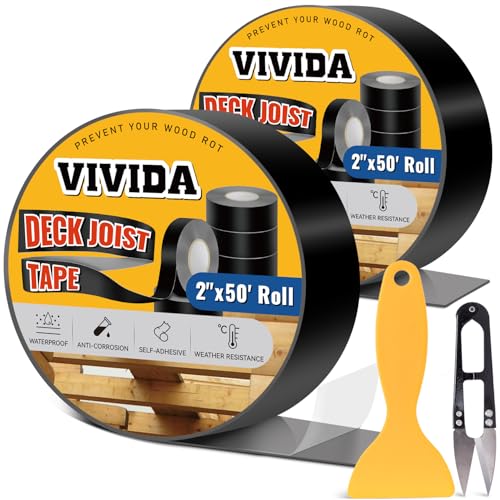 VIVIDA Butyl Joist Tape for Decking 2' × 50' (2 Roll), Waterproof Deck Joist Butyl Sealant Tape for...