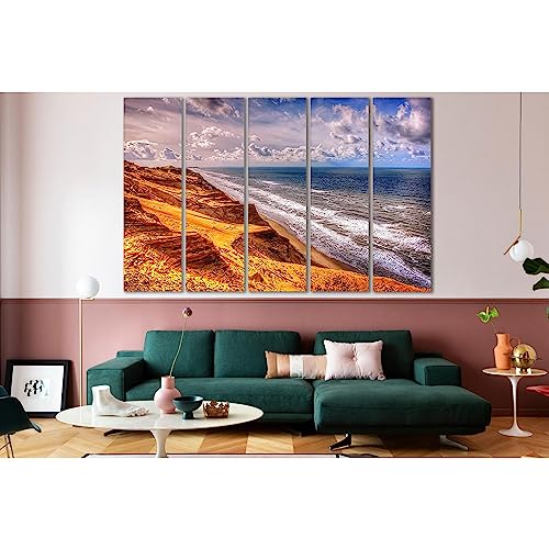 Toile 5 panneaux Colorful Sandy Seashore : évadez-vous depuis votre canapé