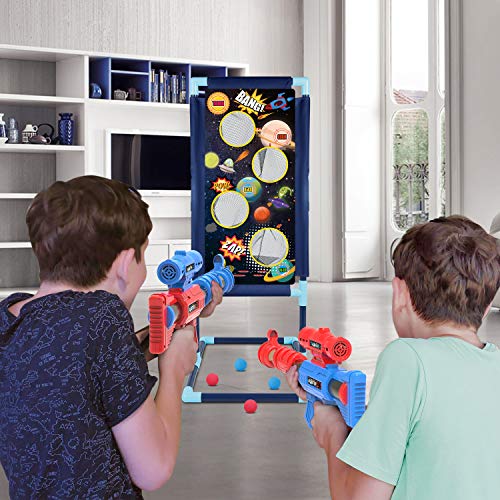 Shemira Shooting Game Toy for 5 6 7 8 9 10+ Years Old Boys & Girls,2pk Foam Ball Popper Air Guns, 24 Foam Balls, Space War Theme Shooting Target, Compatible with Nerf Toy Guns, Ideal Gift for Boys