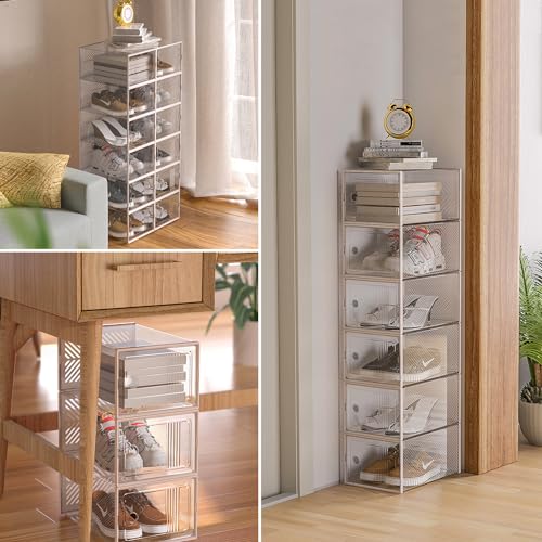 Losbenco Pacote com 12 caixas organizadoras de sapatos GG para armário, suporte empilhável de plásti