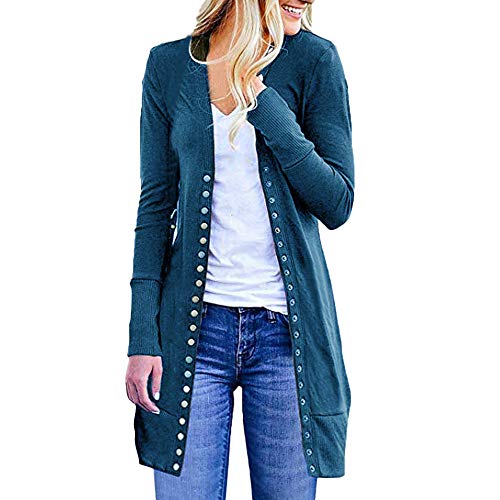 Womens Casual Open Front Button Down Cardigan Sweater Long Sleeve Plus Loose Drape Blue