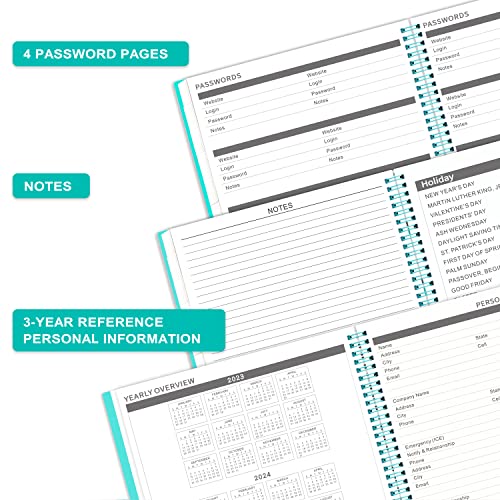 Monthly Planner/Calendar 2023-2024 - 18-Month Planner 2023-2024 With Tabs, Jul. 2023 - Dec. 2024, 8.5" X 11", Contacts + Passwords + Dual-Sided Pocket + Thick Paper + Twin-Wire Binding - Green #TOP4