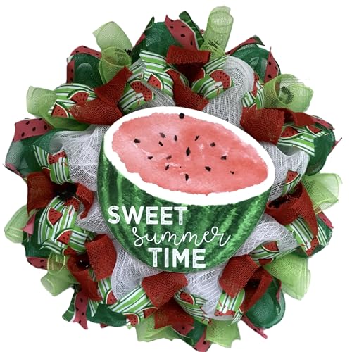 Sweet Summer Time Watermelon Handmade Deco Mesh Wreath Available in 24 inch and 28 inch diameters