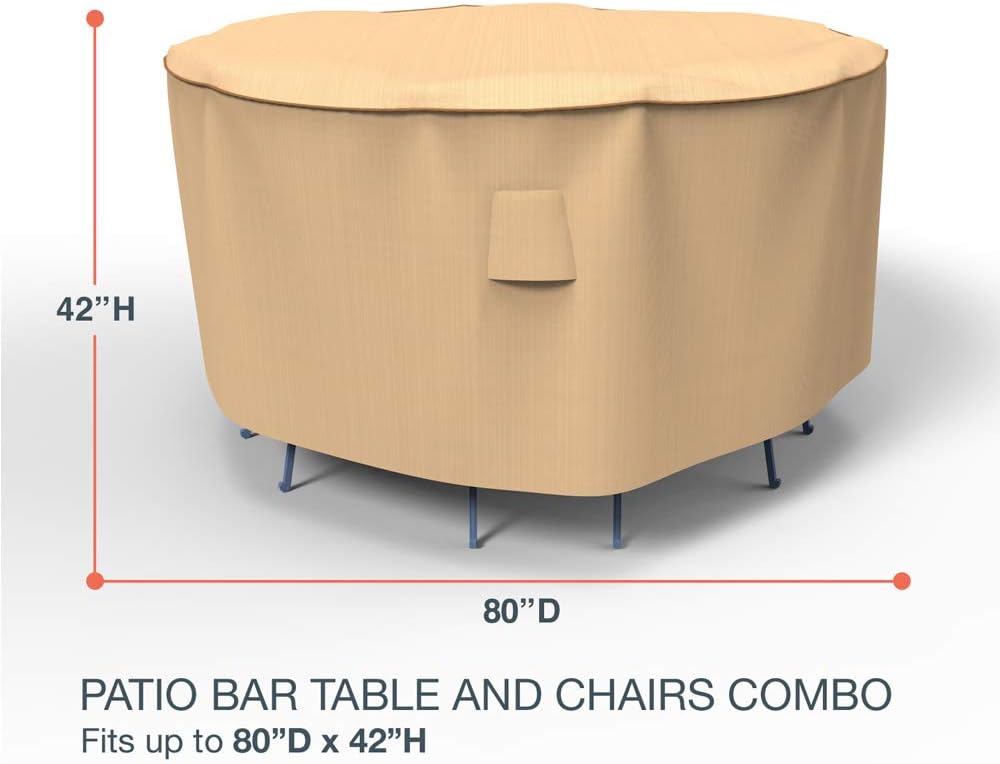 EmpirePatio Select Tan Patio Bar Table and Chairs Cover, 80" Diameter x 42" Drop