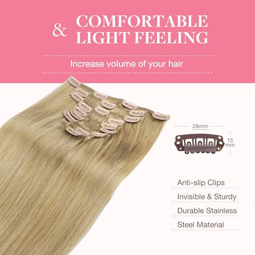 Image of GOO GOO Clip in Hair Extensions Real Human Hair, Remy Human Hair Extensions Clip ins for Women, Natural Human Hair, 18inch 150g 9Pcs, 7 Bronde