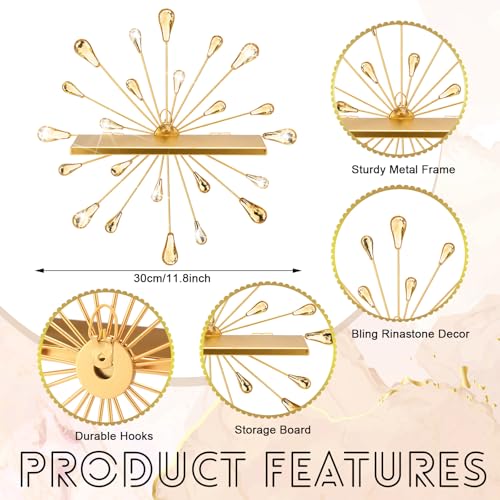 Image of Yaocom 3 Pcs Bling Crystal Floating Shelves Metal Starbursts Wall Decor Folding Shelf Gold Corner Shelves Hanging Wall Mounted for Storage Bedroom Bathroom Living Room Kitchen Office Home Decoration