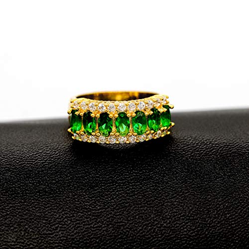 Uloveido Gold Plated Oval Cut Green Crystal Wedding Band Promise Ring, 7 Stone Mother Birthstone Ring For Women J501 (Gold, Green, Size 8) #TOP2