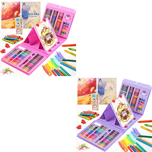 Art Supplies, 240-Piece Drawing Art kit, Gifts Art Set Case with Double Sided Trifold Easel, Includes Sketch Pads, Oil Pastels, Crayons, Colored Pencils, Watercolor Cakes, Stickers