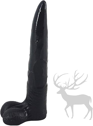 Consolador de animales, pene de ciervo realista de 10 pulgadas, polla de alce ultra larga, tapones anales para hombres y mujeres (negro)
