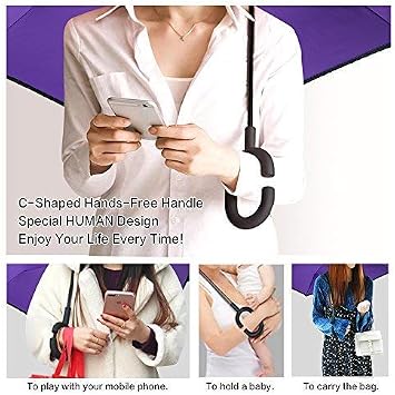 MRTLLOA Inverted Umbrella, 40/49/56 Inch Windproof Double Layer, N-Purple, 49 Inch, Modern | Oversized, C-shaped Handle, Reverse Upside Down Design, Rainproof, Car Entry and Outdoor Activities, Golf Size