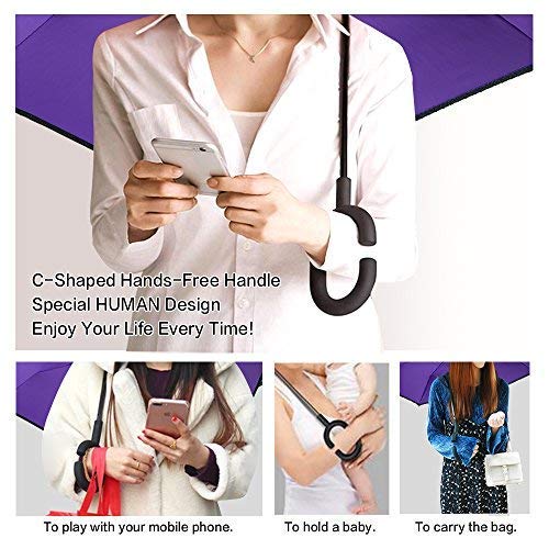 Mrtlloa Windproof Inverted Reverse Umbrella With Uv Protection, C-Shaped Handle Double Layer Stick Umbrella For Rain (Purple) #TOP6