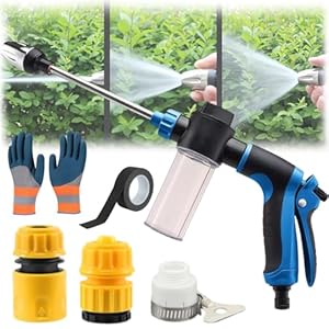 2026 Neu Power Jet Wasser, Power Jet Hochdruckpistole, Hochdruckpistole, Verstellbare Reinigungsmaschine, Robuster Außenreiniger, 3 Sprühmodi für Gartenschlauch, Auto (Grau, Erweiterter Satz)