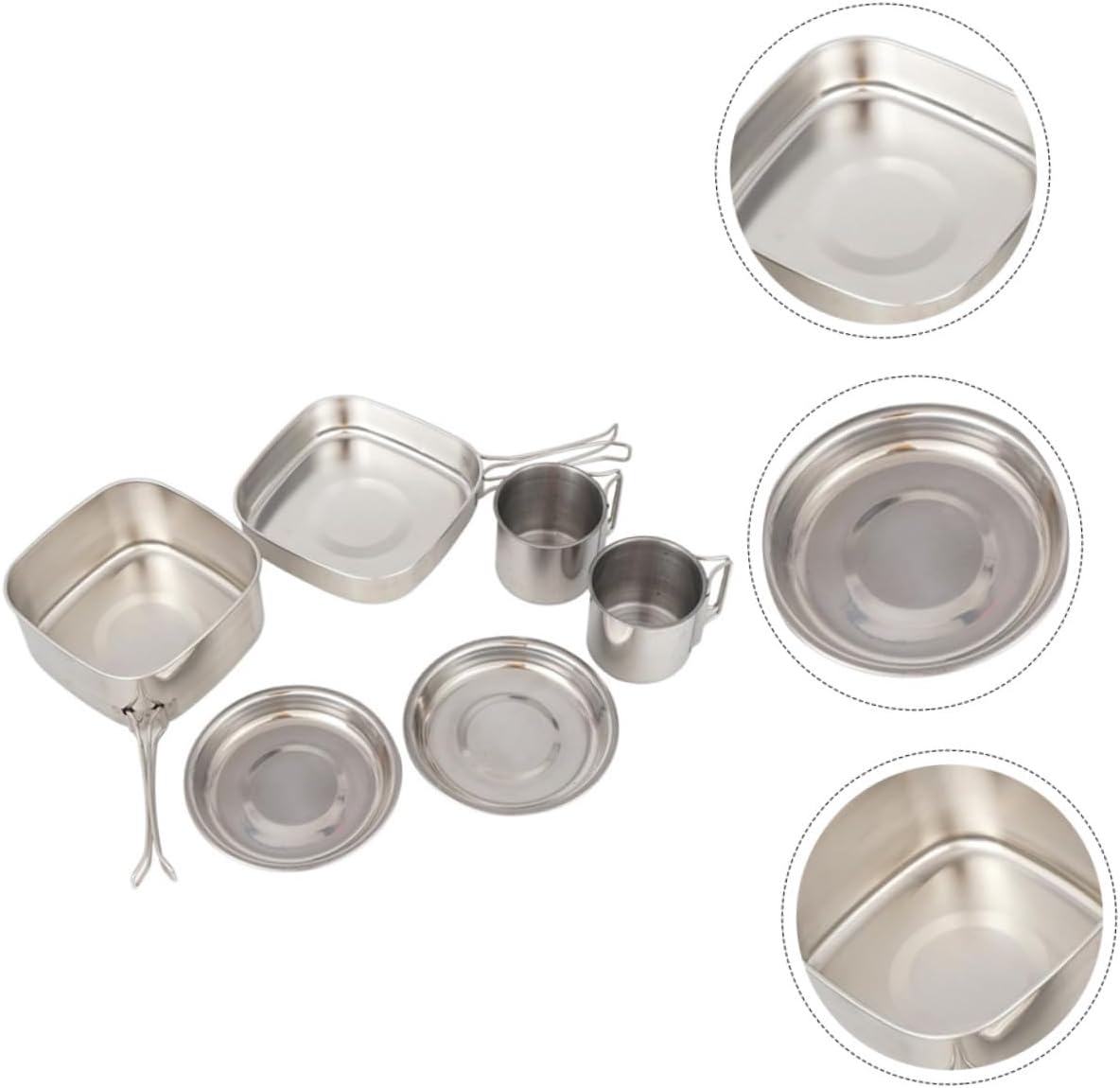 Portable Stainless Steel Camping Cookware Set with Folding Handles Lightweight Backpacking Cook Gear for Outdoor Hiking Includes Pot Pan Cups Plates Easy to Clean and Space-Saving
