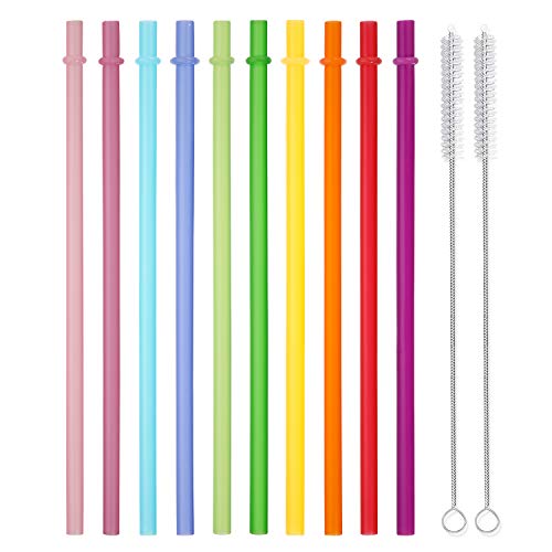 Hiware 52 Pcs Reusable Plastic Straws For Tumbler, Mason Jars, Cupture/Maars Acrylic, Yeti/Rtic, Starbucks, Tervis, 10.25" Extra Long 10 Colors Replacement Drinking Straws With 2 Cleaning Brushes #TOP1