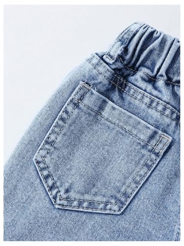 Verdusa Toddler Girl's Floral Wide Leg Denim Pants Streetwear Drawstring Waist Jean Cargo Pants4