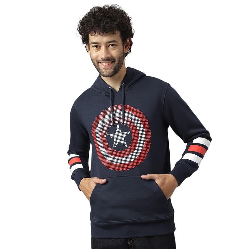 free authority Captain America Printed Regular Fit Blue Ploycotton Men's Hoodie-picture-35