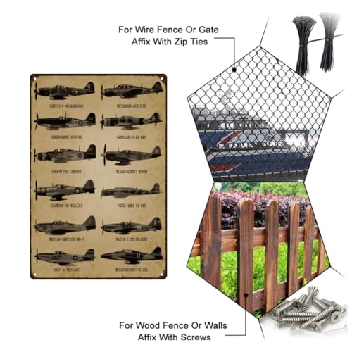 SUPERDANT Metal Signs WWII Fighter Planes Tin Signs Fighter Guide Metal Sign Vintage Warplane Art for Bars Pub Playroom Man Cave Pantry Boy's Room Wall Decor Plaque - Image 4