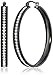 Black Stainless Steel Crystal Inlay Glitter Hoop Earrings