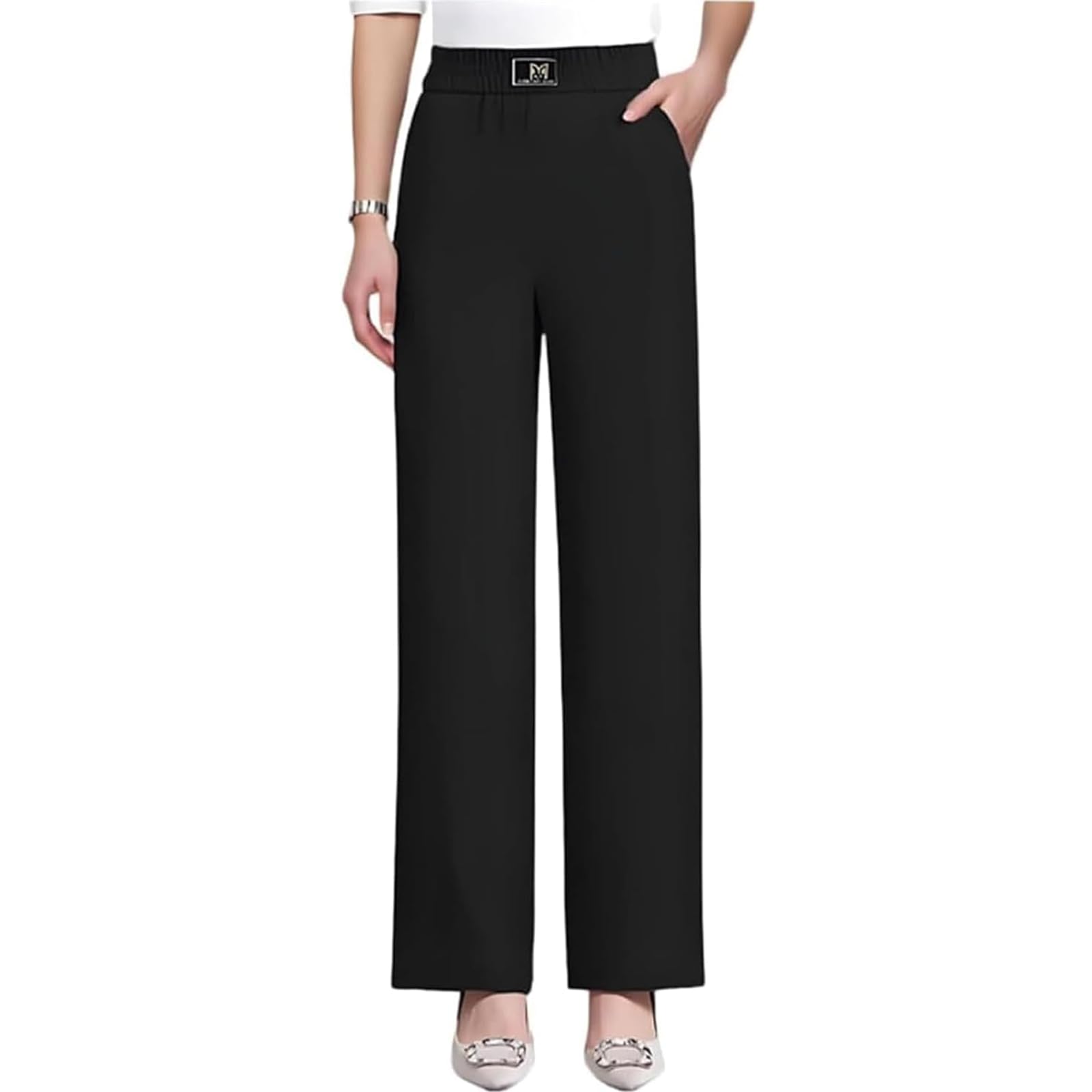 Senior Pants for Women Drape High Rise Pull-On Soft Stretch Seniorpants for Ladies Women 50