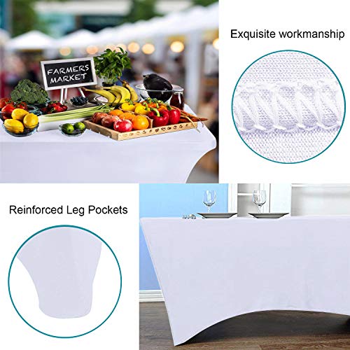 Reliancer 1 Pack 4Ft Rectangular Spandex Table Cover Four-Way Tight Fitted Stretch Tablecloth Table Cloth For Outdoor Party Dj Tradeshow Banquet Vendor Wedding Celebration (1Pc 4Ft, White) #TOP5