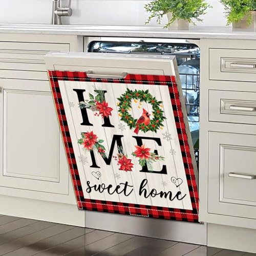 Image of Christmas Cardinal Bird Dishwasher Magnet Cover, 23x26 in Sweet Home Dishwasher Magnets Cover for Xmas Decor Winter Holiday Dish Washer Magnet Sticker Kitchen Magnetic Refrigerator Covers