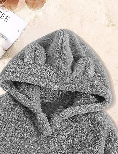Image of Shallmu Girls Fuzzy Bear Ear Plaid Hoodie Pullover Sweatshirt with Pocket Sweatpants Fall Winter 2 Piece Outfits