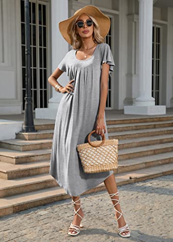 Image of Ekouaer Long Nightgowns for Women with Pockets Short Sleeves Moo Moos for Women Casual Maxi Dress House Dresses S-XXXL