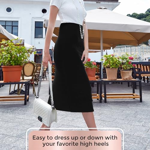 Ribbed Midi Skirt with Elastic Waist for Women- Office Pencil Skirt2