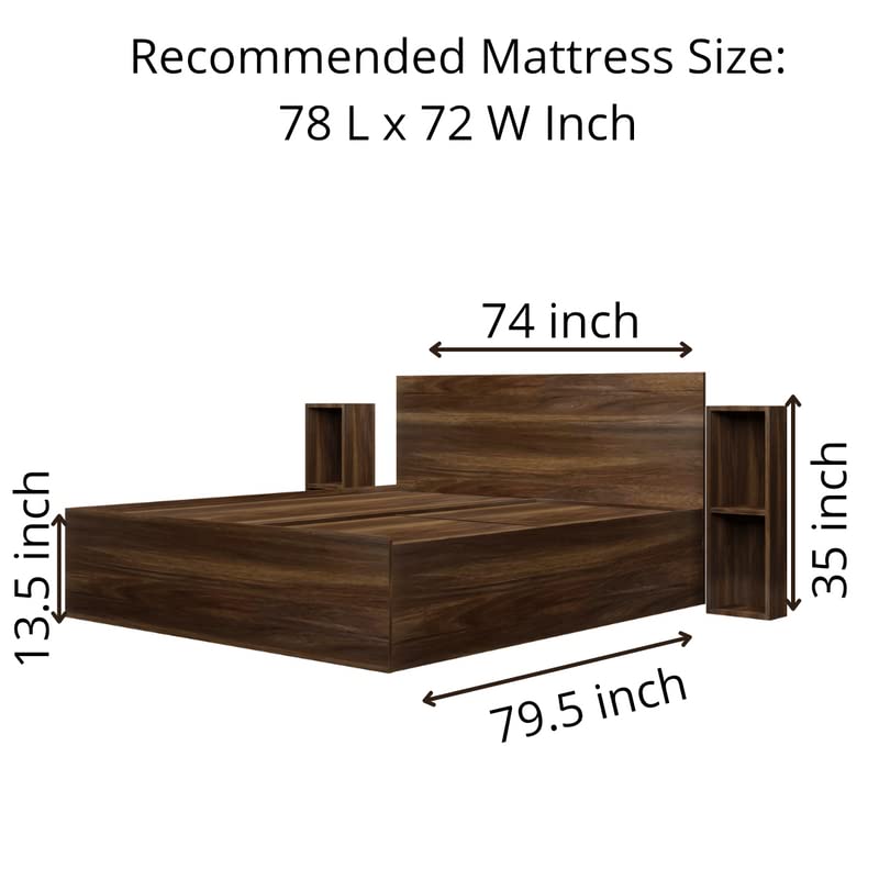 The M M Furniture Store: Wood Hunter King Size Bed with Box Storage and 2 Side Stand Boxes for Bedroom (Walnut_78X72)
