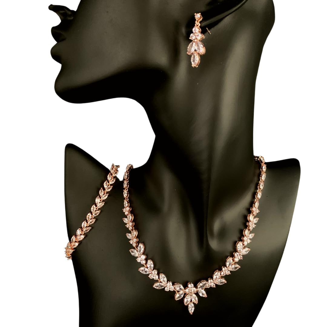 rosegold Zirkonia Brautschmuck Schmuckset Collier Hochzeit