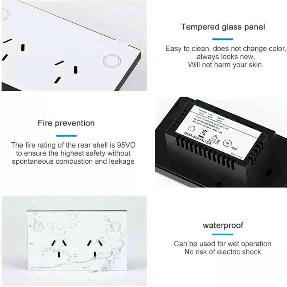 JXQXHCFS Tuya WiFi Smart Wall Socket Power Monitor Touch Sensor Wireless Remote Control Electrical Plug Outlet Compatible with Alexa Google Home-White