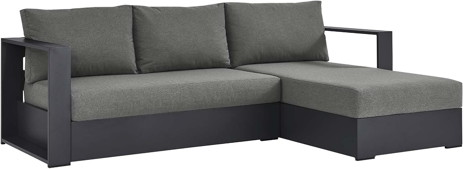 Modway Tahoe Modular Aluminum 2-Piece Outdoor Patio Furniture Gray Charcoal, Right-Facing Sectional Sofa Set with Weather-Resistant Cushions, Ideal for Deck, Backyard, Poolside