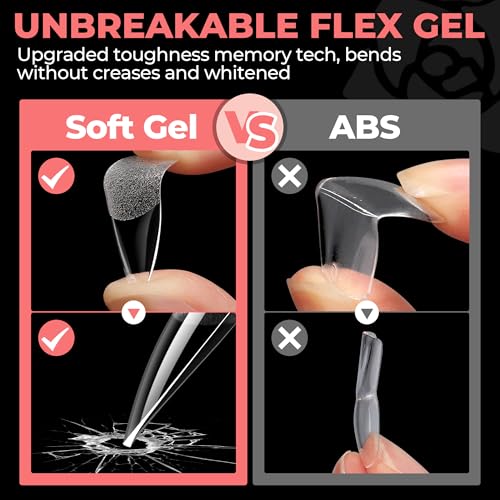 Image of UNA GELLA Medium Stiletto Gel Nail Tips, 312Pcs Stiletto Press On Nails | Pre-etched Clear Fake Nails No C Curve Stiletto& Almond Shape Full Cover for Nail Extension Art DIY Salon 12 Sizes