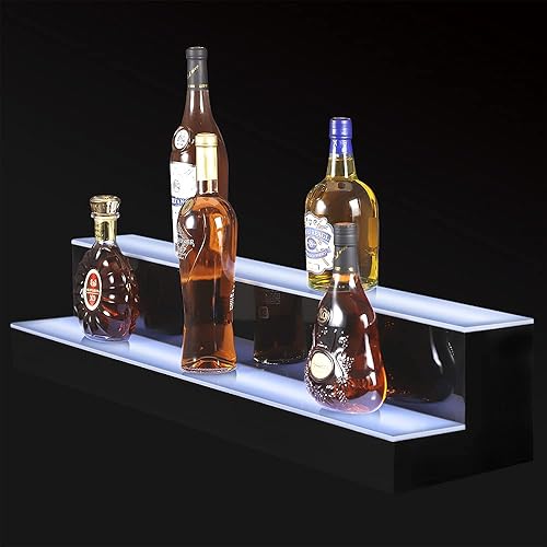 Miniatura 11 de Estante de exhibición de botellas de licor con luz LED desmontable de 24 pulgadas, 3 escalones, estante para botellas de licor, compatible con banco