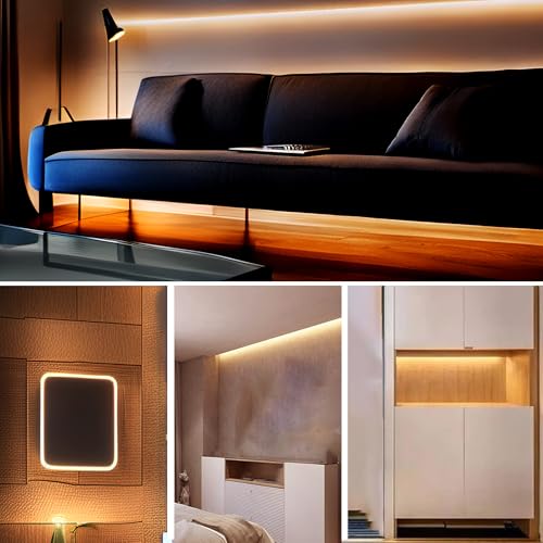 Image of 12VCOB LED Strip Lights with 5521DC Male and Female Connectors,8mm Width,16.4FT /5M,480LEDs /M,Warm White 3000K Bright Lights,Not Waterproof IP20,for DIY Home Indoor Decoration