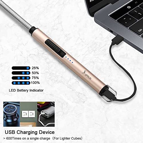 SUPRUS Candle Rechargeable Electric Arc Lighter Stainless Steel Housing & Hanging Hook with 360° Flexible Neck (Champagne Gold) - Image 4