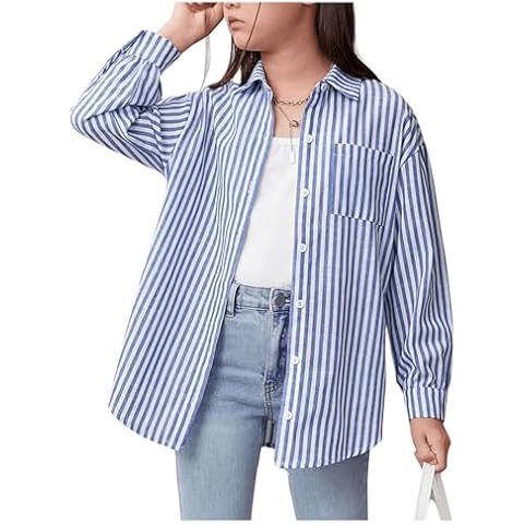 Floerns Girl's Striped Button-Down Blouse Cover